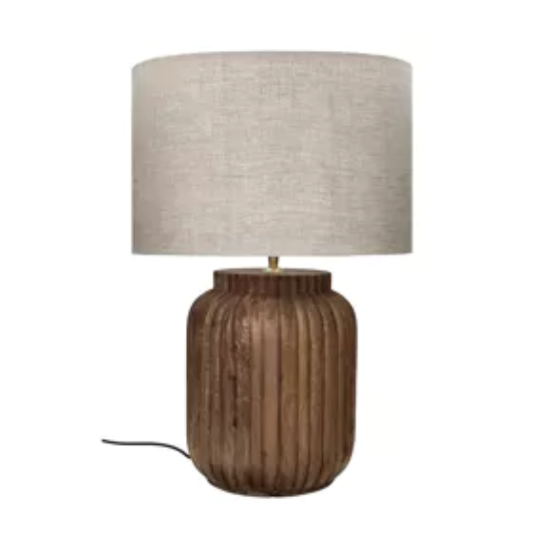 Mango Wood Table Lamp with Light Linen Shade in 2 Sizes