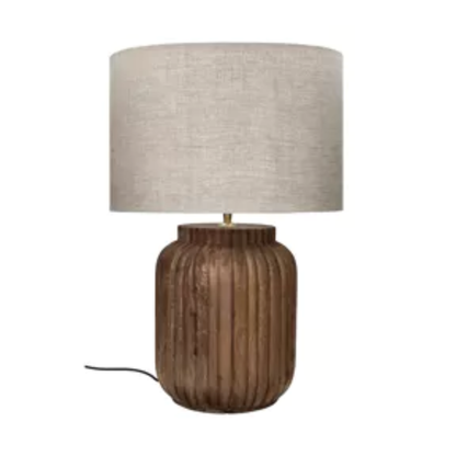 Mango Wood Table Lamp with Light Linen Shade in 2 Sizes