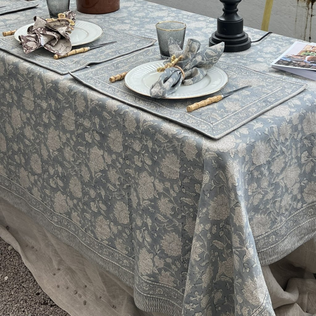 Dusty Blue Indian Rose Tablecloth in 2 Sizes