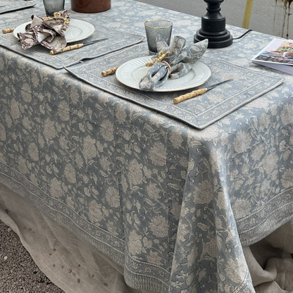 Dusty Blue Indian Rose Tablecloth in 2 Sizes