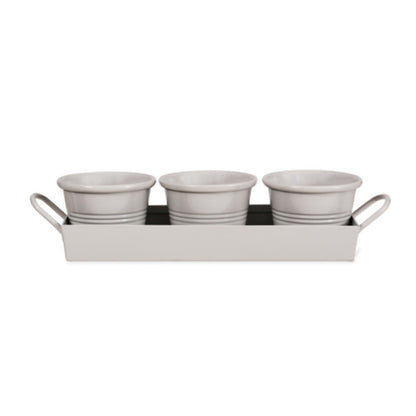 Set of 3 Pots on a Tray in White