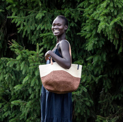 Medium Shopper Basket in Natural and Dark Brown