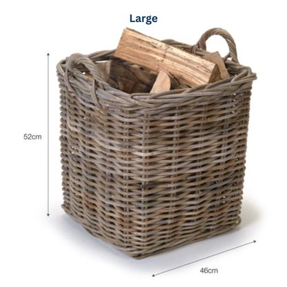 Rattan Square Log Basket in 2 Sizes