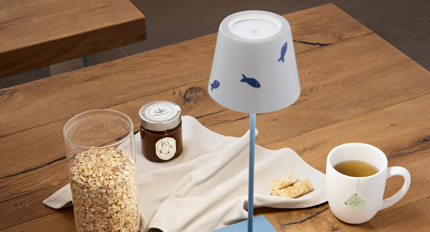 Ceramic Table Lamp in Blue Fish Pattern