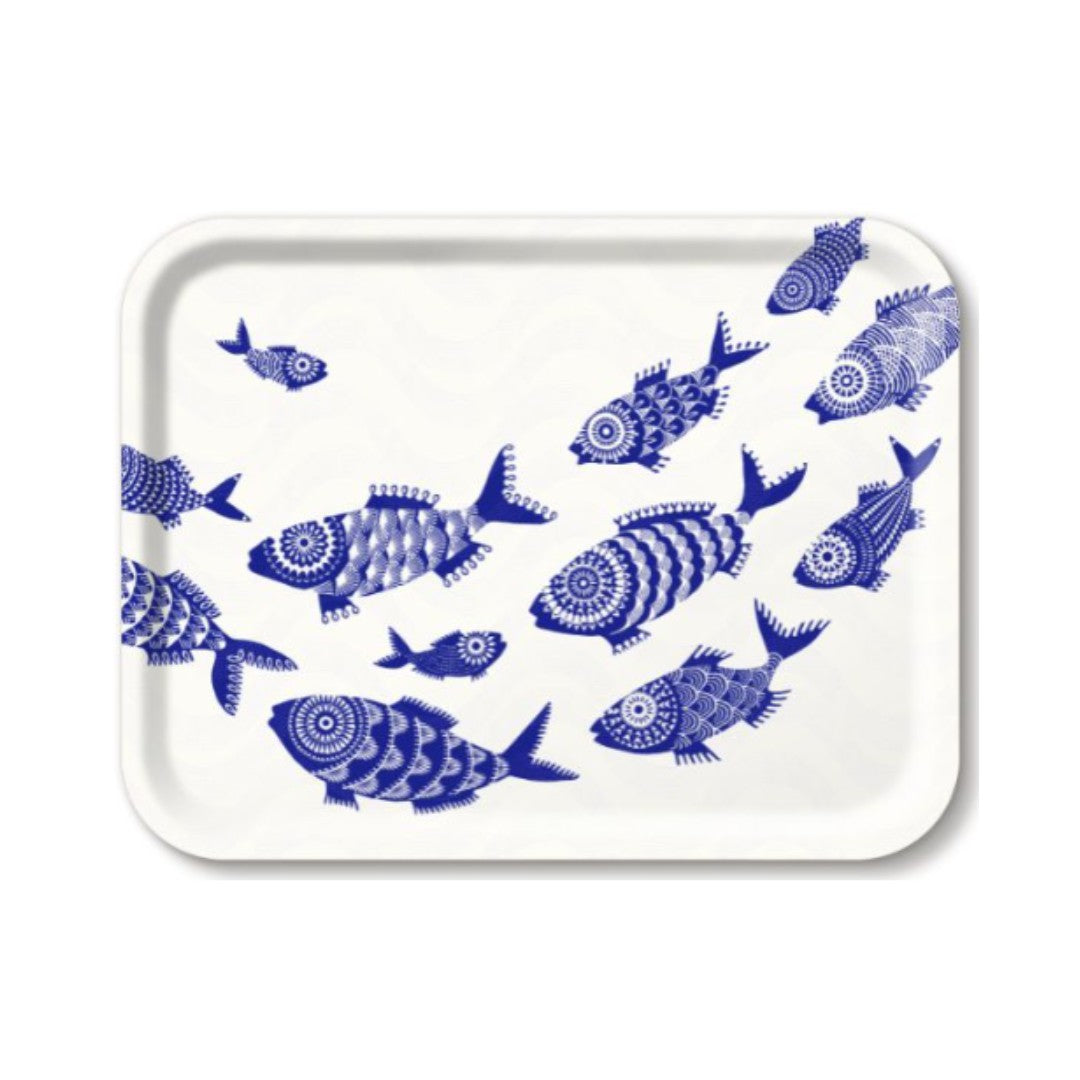 Rectangular Tray with Shoal of Fish on White - 2 Sizes