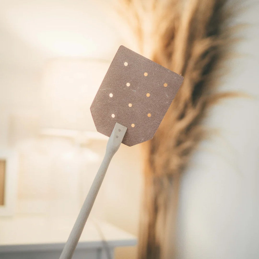 Leather fly swatter with timber handle