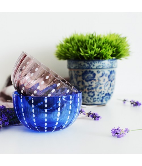 Glass Bowl in Aquamarine with Dot Pattern