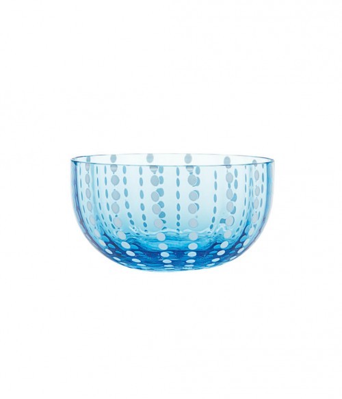 Glass Bowl in Aquamarine with Dot Pattern