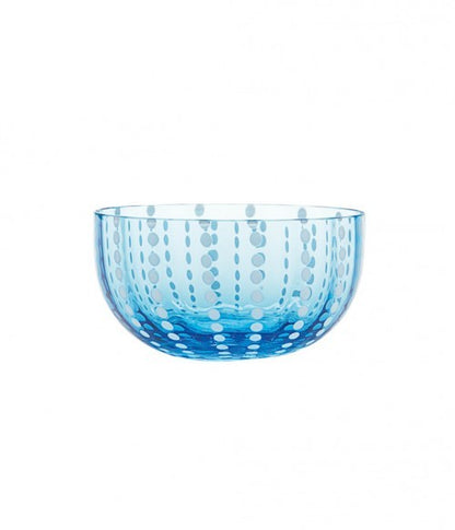 Glass Bowl in Aquamarine with Dot Pattern