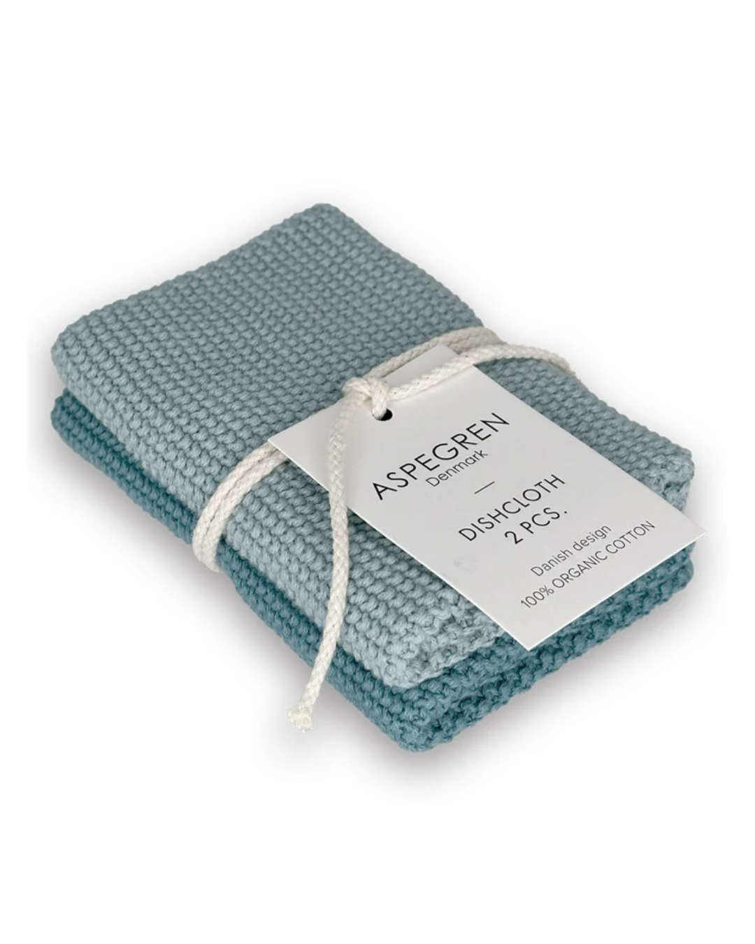 Aqua Knitted Organic Cotton Dishcloth Set of 2