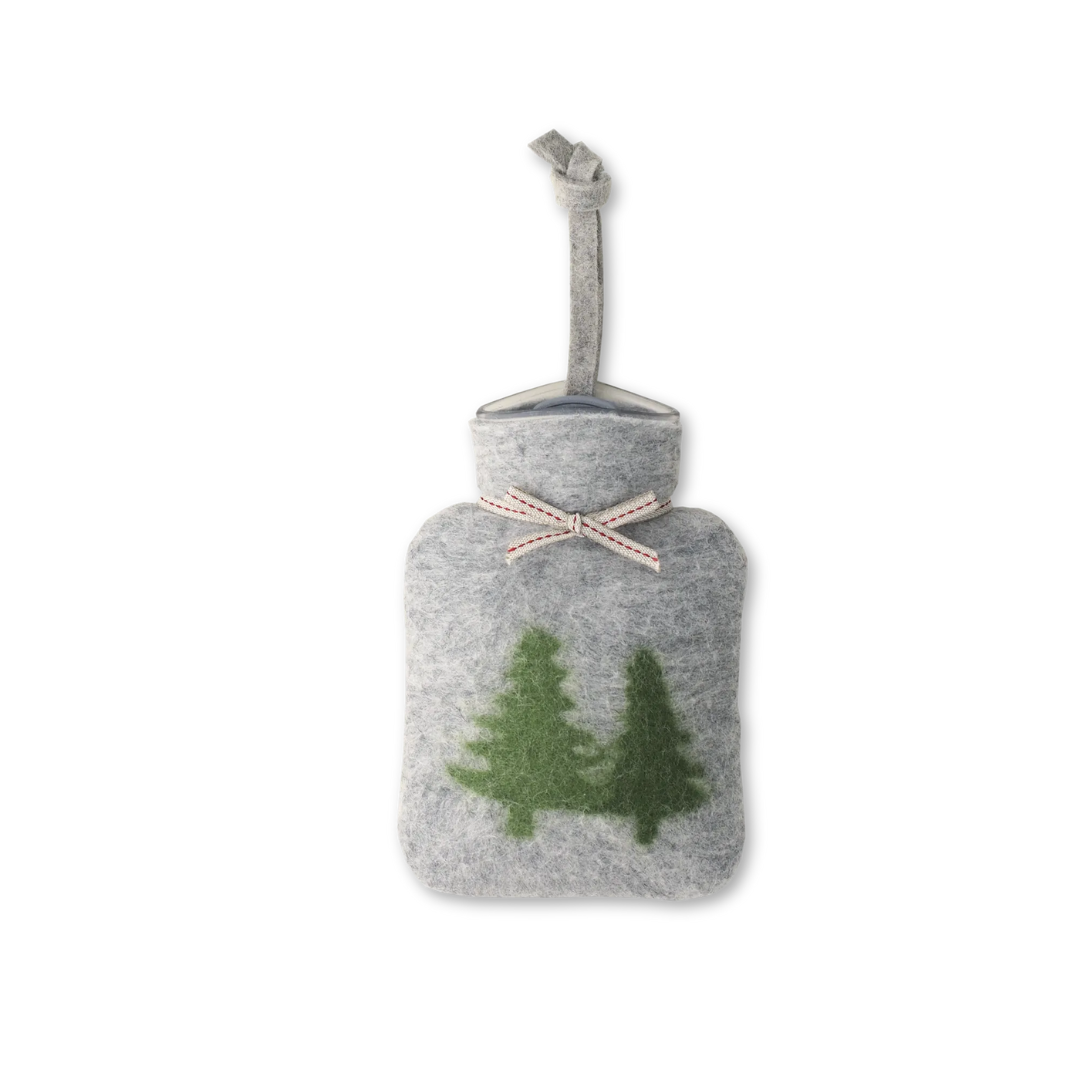 Light Grey with Green Fir Trees Mini Hot Water Bottle