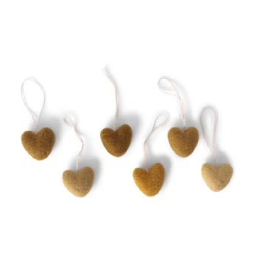 Hanging Felt Mini Hearts Ochre Set of 6