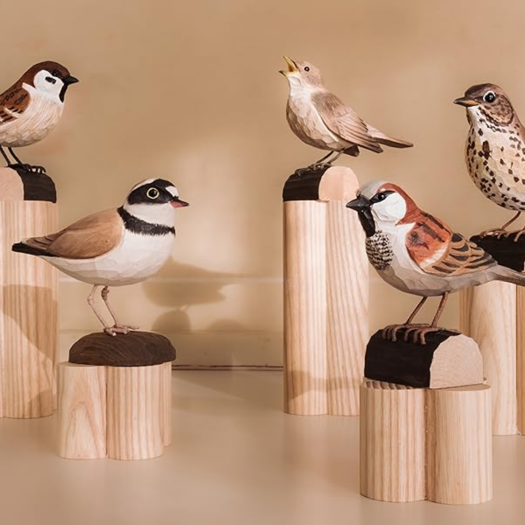 Hand-Carved Wooden Bird in 5 Bird Types