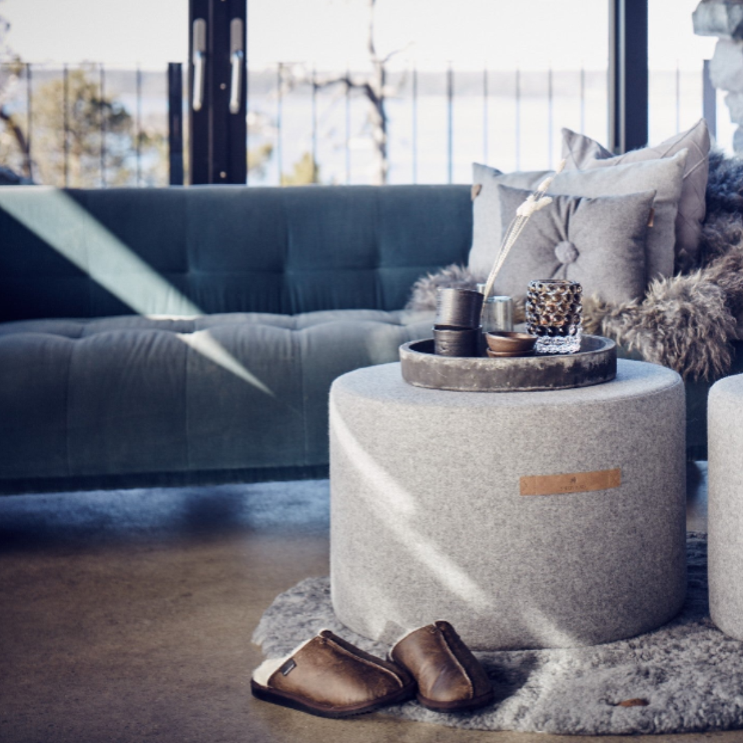 Grey Round Wool Pouffe in 2 Sizes