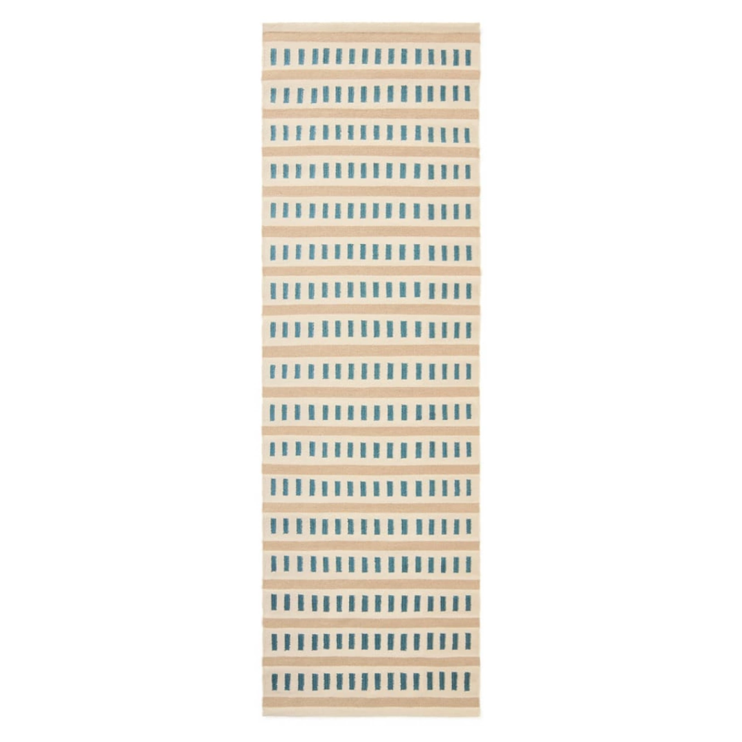 Heaven Blue &amp; Light Beige Railway Rug in 3 Sizes