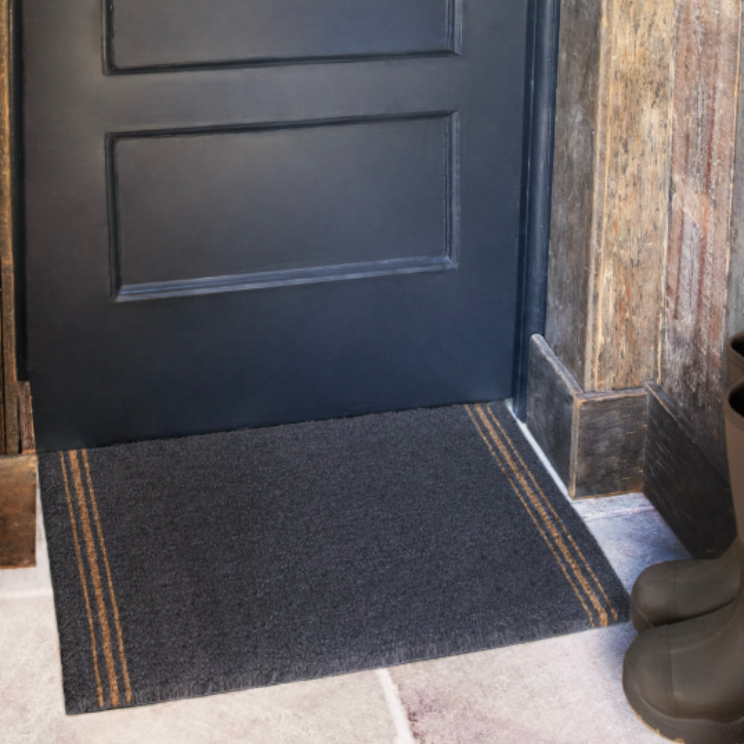 Charcoal Coir Doormat with Three Stripes in 3 Sizes