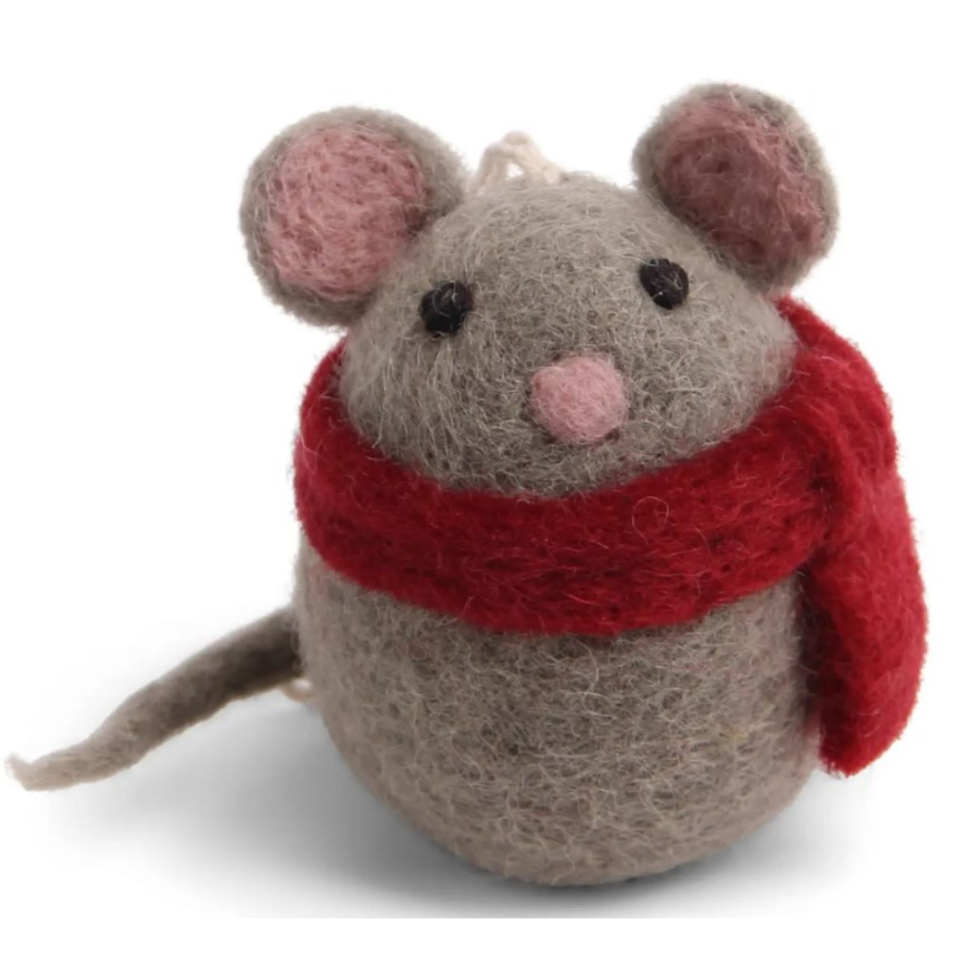 Hanging Felt Mouse with Red Scarf