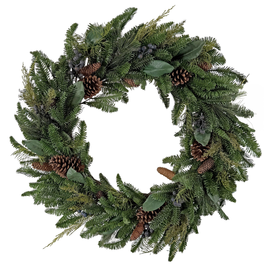 Blueberries &amp; Cones Green Wreath